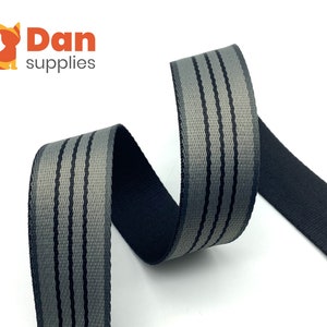 5 Yards of 1.5 inch stripe Webbing Ribbon by the yard strap replacement ( polyester-cotton blend ) Gray