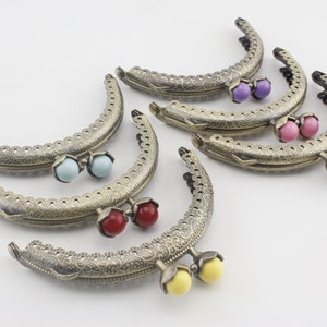 Set of  6 color  3 3/8 inch 8.5cm half round sew on Color beads coin bag purse pouch frame hardware supply  Anti bronze
