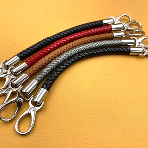 Pair of 12 inch 30.5cm Braided faux PU Leather cope bag purse handles with hooks replacement  Nickel hardware