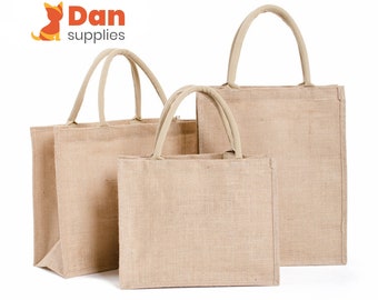 Blank Jute Tote Bag with Handles, Bulk Pack of 5