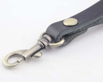17cm Echttasche Geldbörse LederArmband Handgelenkriemen Henkel mit Clip für Schlüsselanhänger Ersatz Schwarz