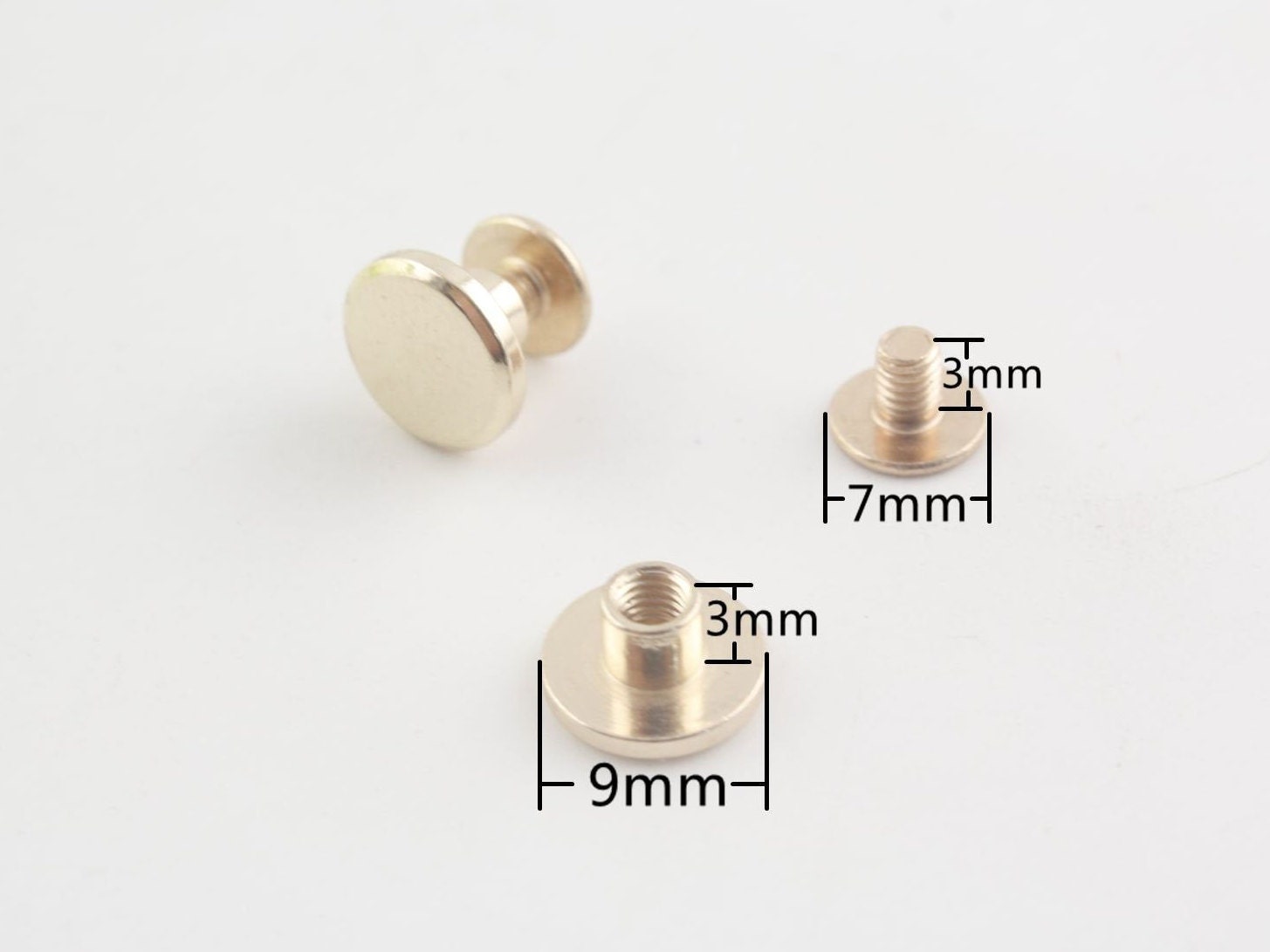 Tariff Free !20/25 sets of 9mm x 3mm Solid brass Chicago screws Concho screw rivet  leather fasteners Nickel Anti bronze Gold  Light gold