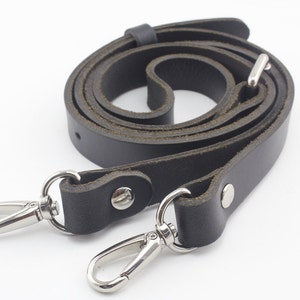 118CM 46.5 inch   Adjustable genuine leather  shoulder crossbody bag purse strap with hooks replacement black Nickel  hardware