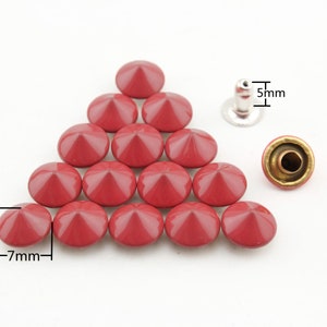 Tariff Free !100 sets of 7mm solid brass cone rivet punk bag purse clothes studs Red orange light blue orange lemon gray teal tan