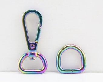 2 Sets of 5/8 Inch Rainbow Colorful Dog Leash Purse Snap Swivel Hooks and D  Rings for Bag Purse Dog Collarbag Clasp Replacement 
