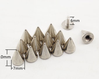 15 sets of 7mm x 10mm ( 3/8 inch x 3/8 inch ) Punk Alloy Silver Screw in  bag clothes cone bullet spike rivet studs Nickel Gunmetal