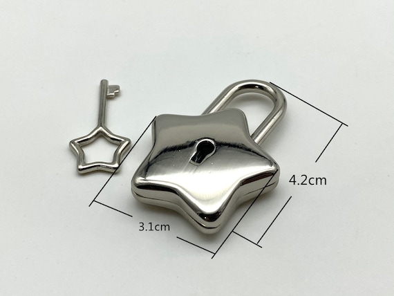 Star Lock and Key Charm: Nickel Purse Bag Hardware (31mm X 42mm
