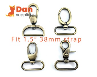 May include: Four antique gold metal swivel clasps, each with a D-ring and a hook.  Fit 1.5" 38mm strap.