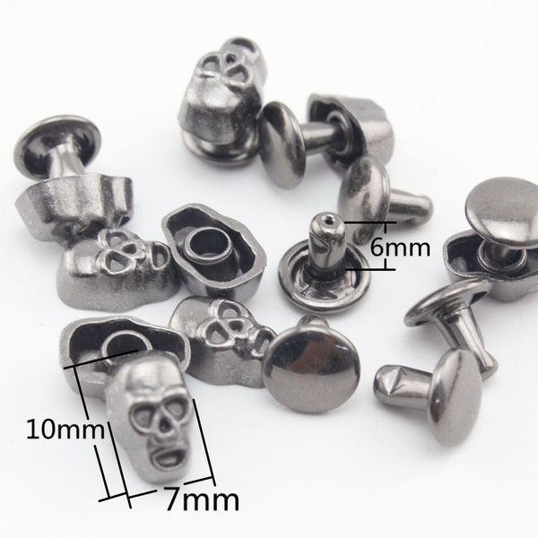 25sets de 7mm x 10mm double cap alliage crâne rivets goujons Nickel Gunmetal