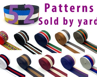 52 styles of 1.5 inch 3.8cm Heavy weight polyester-cotton blend  stripe Webbing  bag purse strap replacement sold by the yard