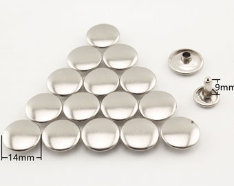 50 sets of 14mm flat double cap IRON  rivets for leather Doll purse bag shoes clothing  Nickel