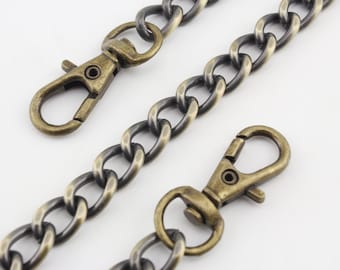 Cadena cruzada para bolso, cartera, bolso de mano, 106 cm (8 mm x 12 mm), correa de cadena con clip de repuesto, bronce anti níquel.