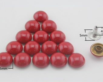 50 sets of 5mm double cap solid brass dome rivets for leather Doll purse bag shoes clothing  Red
