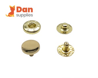 14 sets of 9mm 14L flat cap zinc alloy snap fastener buttons washable press studs Light gold