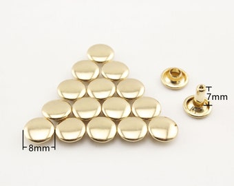 30 sets of 8mm flat double cap solid brass  rivets for leather Doll purse bag shoes clothing  Anti bronze Nickel Gunmetal Gold Dull nickel