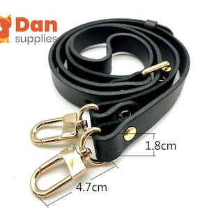 46.5 inch 118CM Adjustable Black genuine leather  shoulder cross body bag purse strap replacement gold hardwarere