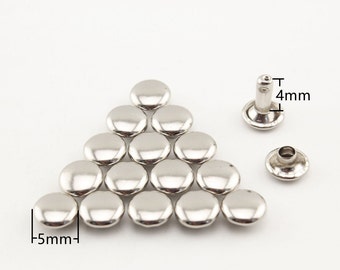 50 sets of 5mm flat double cap solid brass  rivets for leather Doll purse bag shoes clothing  Anti bronze Gold Nickel Gunmetal Dull nickel