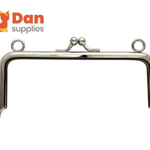 4 3/4  inch 12cm rectangle coin bag purse pouch frame glue in  hardware supply with chain loops  Nickel