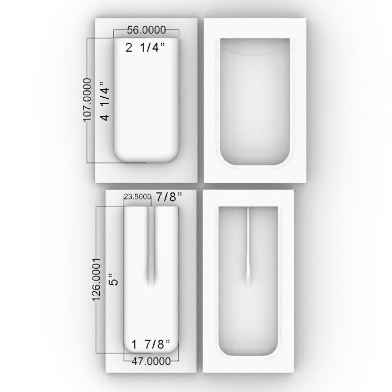May include: Two white rectangular frames with measurements in inches. The frames are empty and appear to be for a picture or photo.