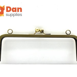 8 5/8 inch  22cm Anti bronze rectangle glue in push lock purse frame with chain loops