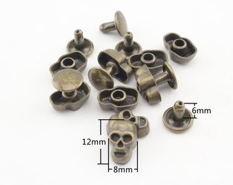 20sets of 8mm x 12mm double cap alloy skull rivets studs Nickel Gunmetal Anti brass White