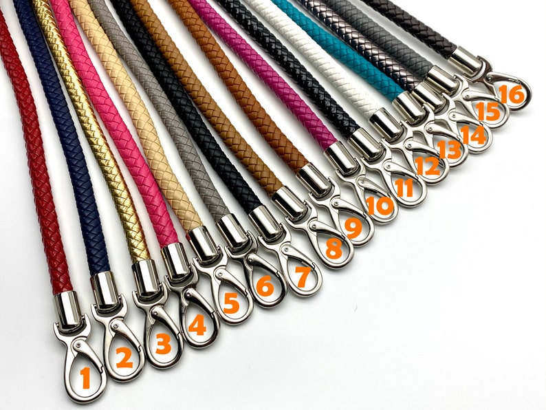 16 color to choose Pair of 25 inch 63.5cm Braided faux PU Leather cope bag purse handles with hooks replacement Nickel hardware image 1