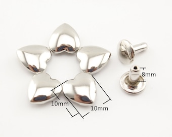 60 Sätze von 10 mm Doppelkappe IRON Herzform Nieten für Leder Geldbörse Tasche Schuhe Nickel