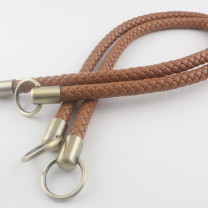 Pair of 25 inch 63.5cm Braided faux PU Leather cope bag purse handles replacement Anti bronze hardware Brown red black gray gold