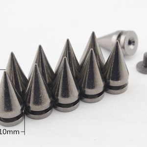 8 sets of 10mm x 20mm ( 3/8 inch x 13/16 inch ) Punk Alloy Silver Screw in  bag clothes cone bullet spike rivet studs Nickel Gunmetal