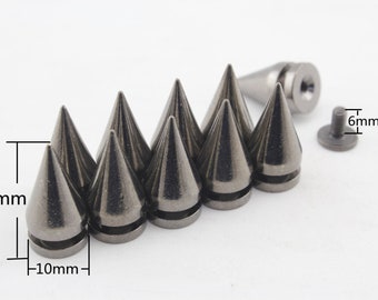 8 sets of 10mm x 20mm ( 3/8 inch x 13/16 inch ) Punk Alloy Silver Screw in  bag clothes cone bullet spike rivet studs Nickel Gunmetal