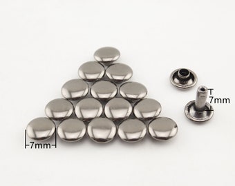 30 sets of 7mm flat double cap solid brass  rivets for leather Doll purse bag shoes clothing  Anti bronze Nickel Gunmetal