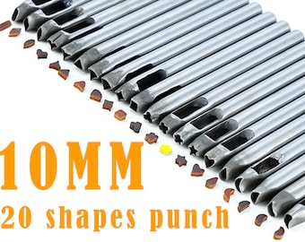 10 mm 20 vormen lederen vorm punch cutter Perforator (hart Ster Driehoek Ruit Ellips Meeuw Klaver Vierkant Waterdruppel enz.)