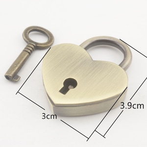 30mm x 38mm heart shape bag purse clutch pad lock and key necklace Charm making hardware Anti bronze Nickel  gold