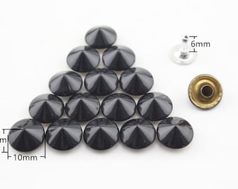 80 sets of 10mm solid brass cone rivet punk bag purse clothes studs Black Silver Lemon light blue Hot pink