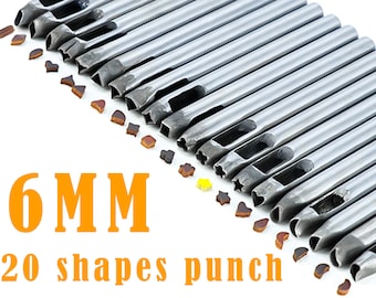 6mm 1/4 Inch 28 vormen lederen vorm punch cutter Perforator (hart Ster Driehoek Ruit Ellips Meeuw Klaver Vierkant Waterdruppel enz.)