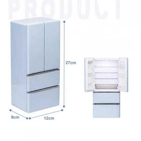 In stock 1/6 scale miniature fridge Miniature Double Door Fridge With led dollhouse refrigerator for blythe barbie refrigerator