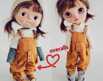 Traje de boneca Blythe: conjunto de macacão, camisa e chapéu feitos à mão jacosun rou ob22 ob24