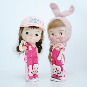 Blythe Doll Overalls Set: T-Shirt Outfit, Fits Qbaby, Big Head Dolls