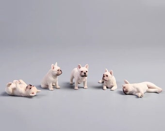 Ensemble de chiens miniatures 1/12, mini bouledogue français figurine articulée de chien bouledogue miniature 12 pouces