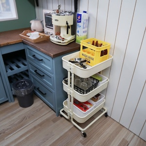 In stock Miniature cart 1/6 scaled ikea-inspired 3-tier utility shelf cart miniatures Trolley for Dollhouse