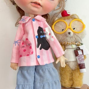 Handmade Blythe Outfit: Cat Print Shirt for 1/6 Dolls