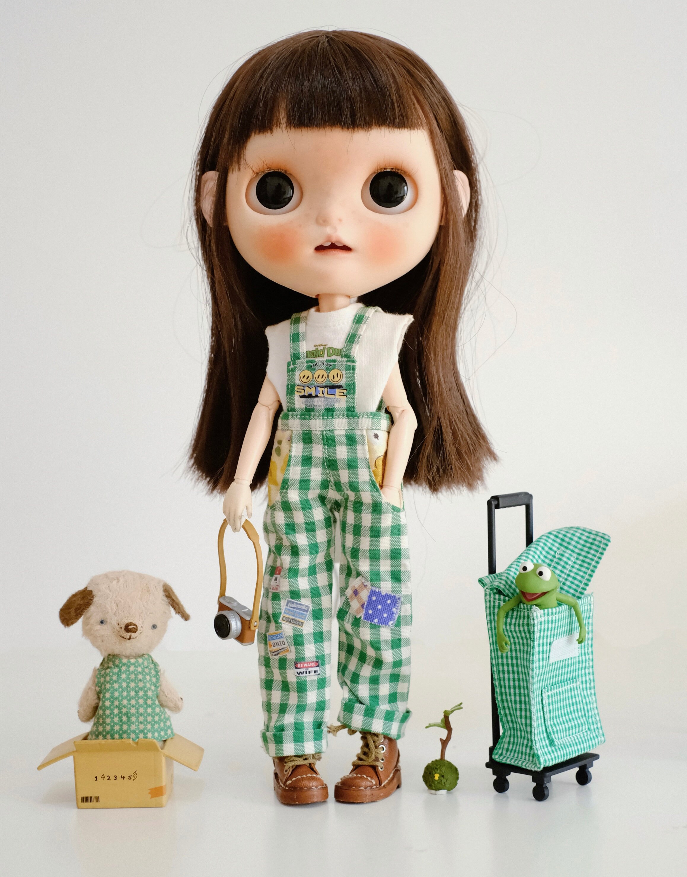 ♥プチブライス♥オーバーオール　デニムパンツ ブライスドール用オーバーオール：パッチワークデニムパンツ（1/6