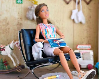 Dockhussoffa: Modern stol i skala 1/6 för Blythe- och BJD-dockor