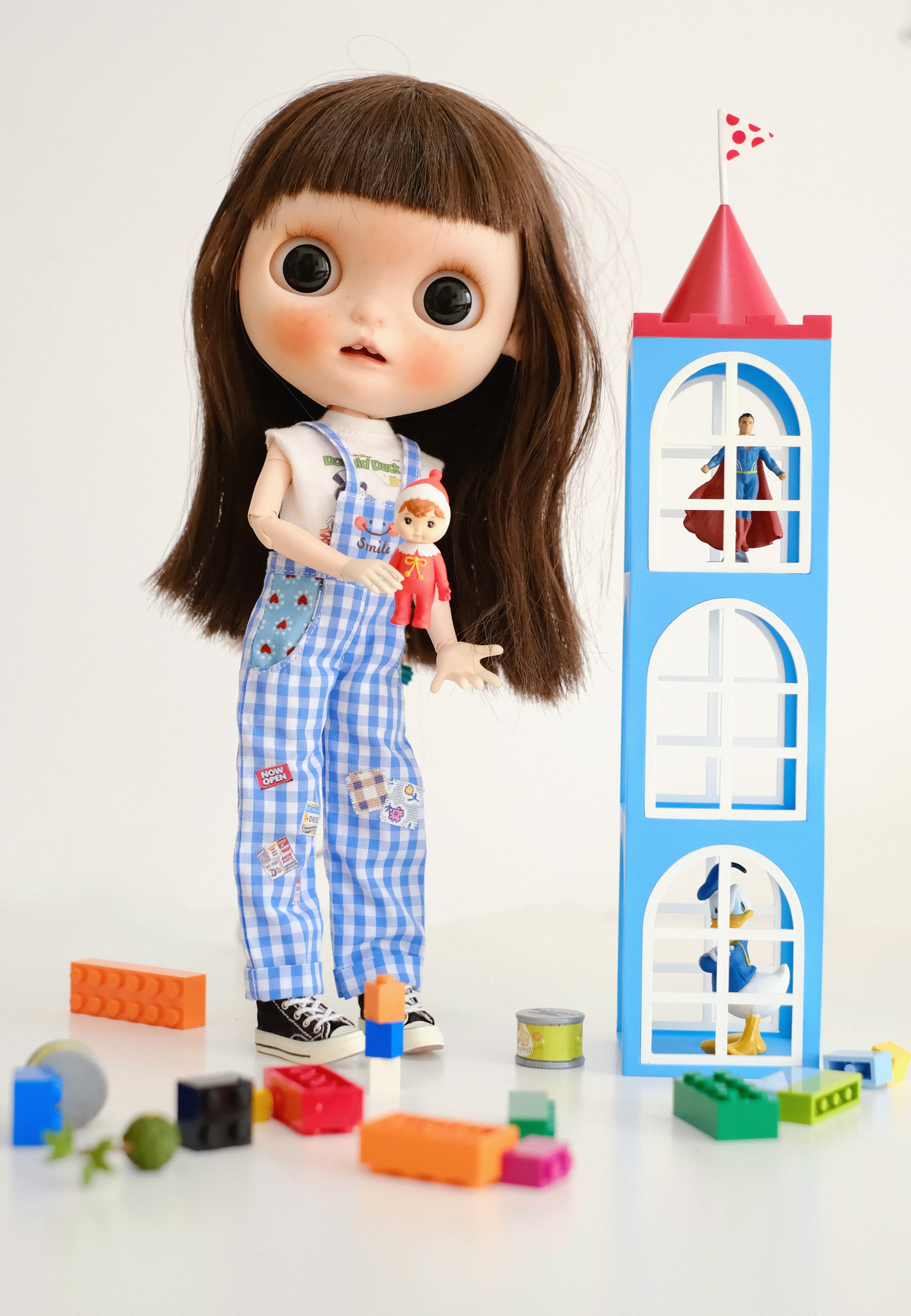 ♥プチブライス♥オーバーオール　デニムパンツ ブライスドール用オーバーオール：パッチワークデニムパンツ（1/6