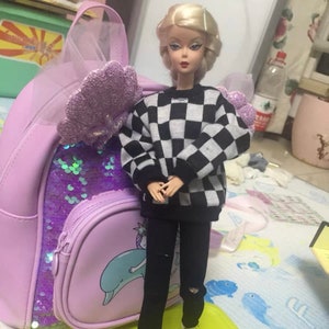 Handgefertigtes Blythe Outfit: Kariertes Oberteil für 1/6 Dolls Black Coat Barbie