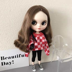 Handgefertigtes Blythe Outfit: Kariertes Oberteil für 1/6 Dolls Red coat blythe