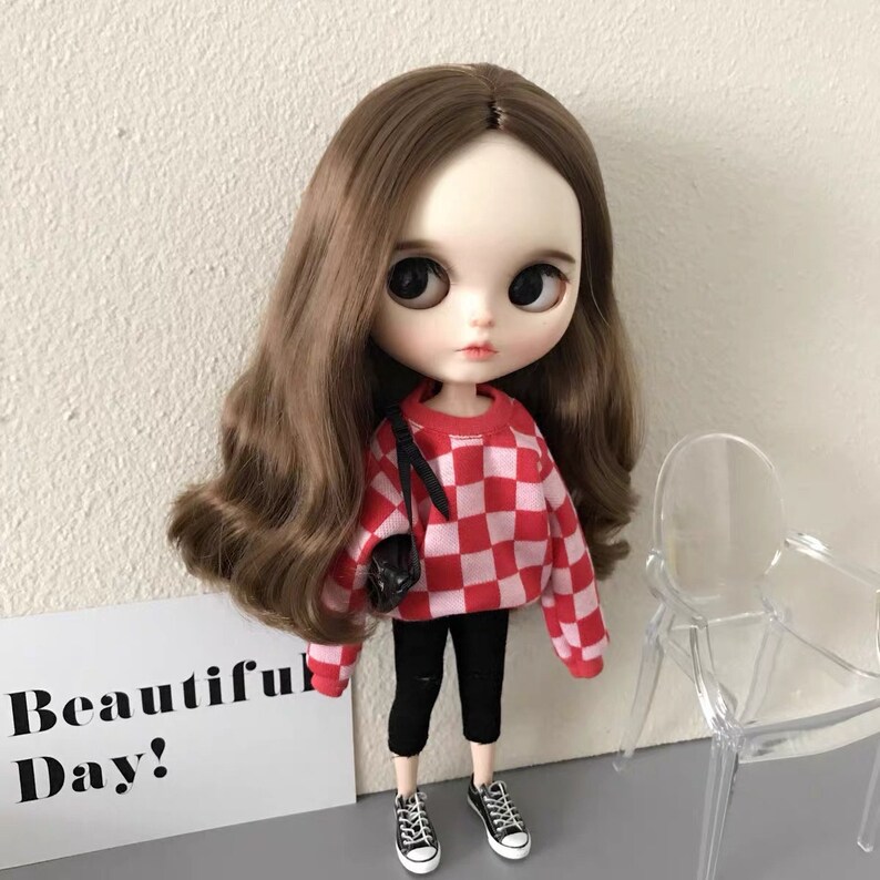 Handgefertigtes Blythe Outfit: Kariertes Oberteil für 1/6 Dolls Red coat blythe
