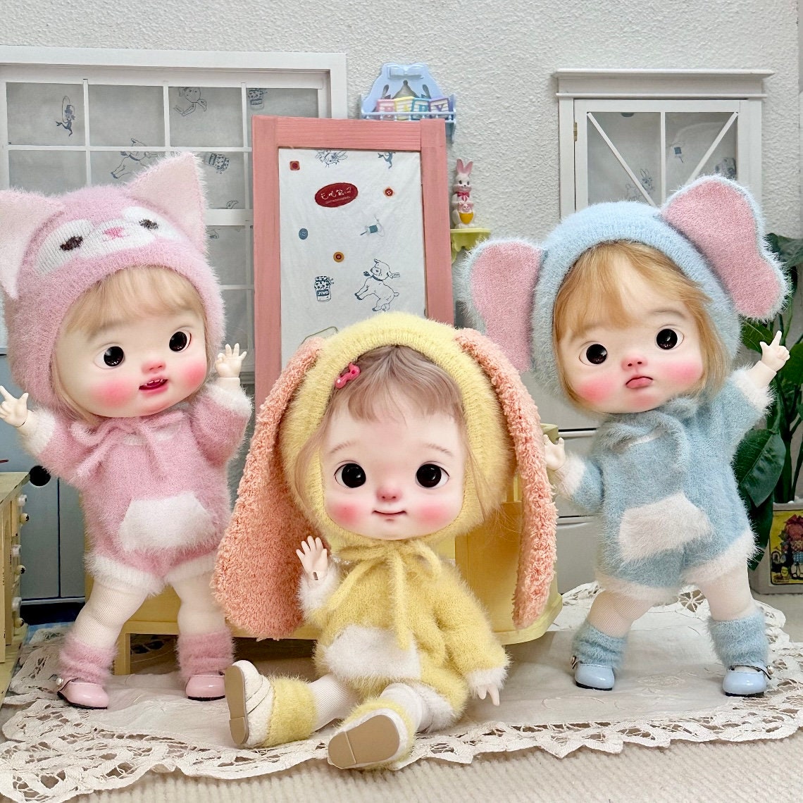 Handmade BJD Doll Outfit: Rabbit Onesie Set for Diandian Qbaby - Etsy