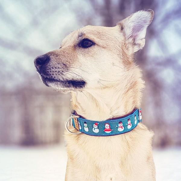 Hundehalsband oder Hundegeschirr SNOWMAN, Weihnachten, Schneemann, türkis, blau, Schnee, Haustier, Winter, Advent, Hunde, Hundemama