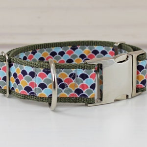 dog collar or harness with scale pattern, sea, coast, fish, blue, red and olive green, modern, trendy, Dog leash, dogs